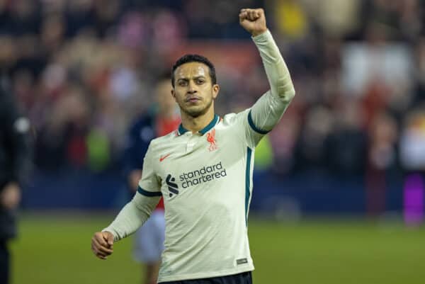 NOTTINGHAM, ENGLAND - Sunday, March 20, 2022: Liverpool's Thiago Alcantara after the FA Cup Quarter-Final match between Nottingham Forest FC and Liverpool FC at the City Ground. (Pic by David Rawcliffe/Propaganda)