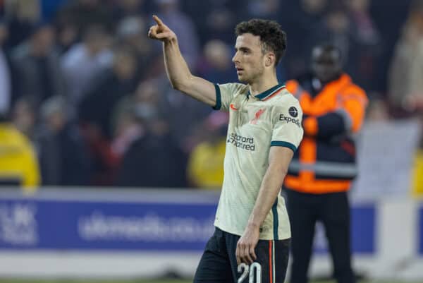 NOTTINGHAM, ENGLAND - Sunday, March 20, 2022: Liverpool's Diogo Jota after the FA Cup Quarter-Final match between Nottingham Forest FC and Liverpool FC at the City Ground. (Pic by David Rawcliffe/Propaganda)