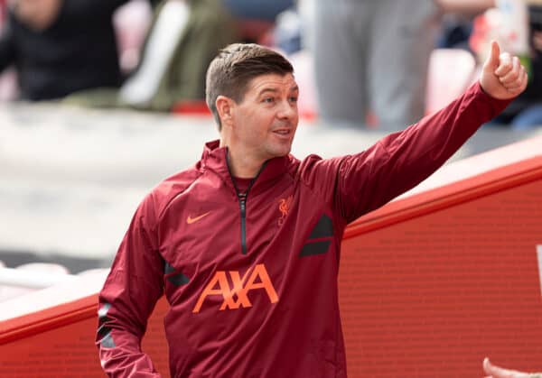 LIVERPOOL, ENGLAND - Saturday, March 26, 2022: Liverpool's captain Steven Gerrard during the pre-match warm-up before the LFC Foundation friendly match between Liverpool FC Legends and FC Barcelona Legends at Anfield. (Pic by Paul Currie/Propaganda)