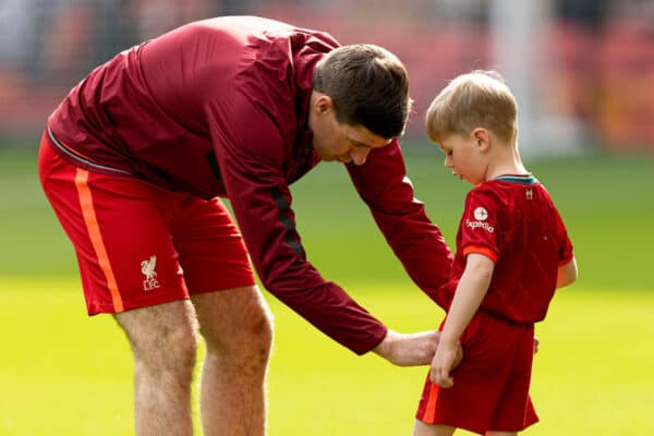 LIVERPOOL, ENGLAND - Saturday, March 26, 2022: Leo Gerrard, son of Liverpool's Steven Gerrard during the pre-match warm-up before the LFC Foundation friendly match between Liverpool FC Legends and FC Barcelona Legends at Anfield. (Pic by Paul Currie/Propaganda)