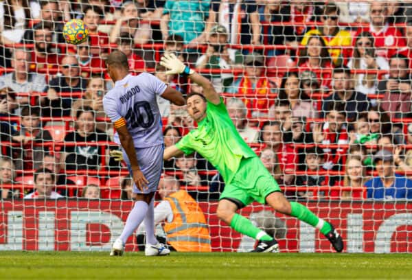 LIVERPOOL, ENGLAND - Saturday, March 26, 2022: Barcelona’s captain Rivaldo Vítor Borba Ferreira scores a goal from the penalty spot to make it 1-2 during the LFC Foundation friendly match between Liverpool FC Legends and FC Barcelona Legends at Anfield. (Pic by Paul Currie/Propaganda)