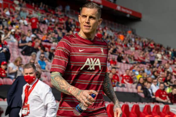 LIVERPOOL, ENGLAND - Saturday, March 26, 2022: Liverpool's Daniel Agger during the pre-match warm-up before the LFC Foundation friendly match between Liverpool FC Legends and FC Barcelona Legends at Anfield. (Pic by David Rawcliffe/Propaganda)