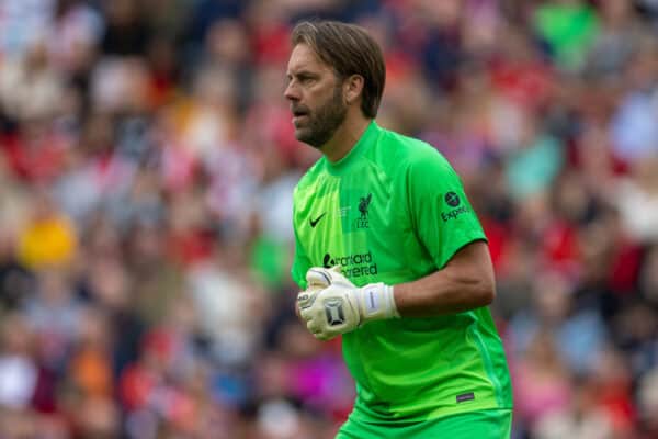 LIVERPOOL, ENGLAND - Saturday, March 26, 2022: Liverpool's goalkeeper Sander Westerveld during the LFC Foundation friendly match between Liverpool FC Legends and FC Barcelona Legends at Anfield. (Pic by David Rawcliffe/Propaganda)