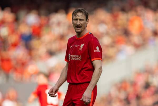 LIVERPOOL, ENGLAND - Saturday, March 26, 2022: Liverpool's Sami Hyypiä during the LFC Foundation friendly match between Liverpool FC Legends and FC Barcelona Legends at Anfield. (Pic by David Rawcliffe/Propaganda)