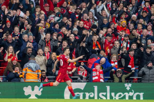 LIVERPOOL, ENGLAND - Saturday, April 2, 2022: Liverpool's Diogo Jota celebrates after scoring the first goal during the FA Premier League match between Liverpool FC and Watford FC at Anfield. (Pic by David Rawcliffe/Propaganda)