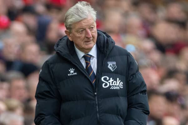 LIVERPOOL, ENGLAND - Saturday, April 2, 2022: Watford's manager Roy Hodsgson during the FA Premier League match between Liverpool FC and Watford FC at Anfield. (Pic by David Rawcliffe/Propaganda)