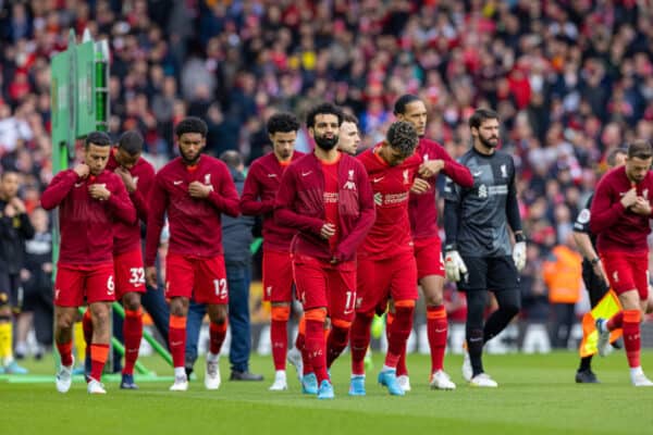 LIVERPOOL, ENGLAND - Saturday, April 2, 2022: Liverpool's Mohamed Salah before the FA Premier League match between Liverpool FC and Watford FC at Anfield. (Pic by David Rawcliffe/Propaganda)