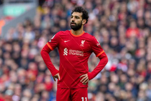 LIVERPOOL, ENGLAND - Saturday, April 2, 2022: Liverpool's Mohamed Salah during the FA Premier League match between Liverpool FC and Watford FC at Anfield. (Pic by David Rawcliffe/Propaganda)