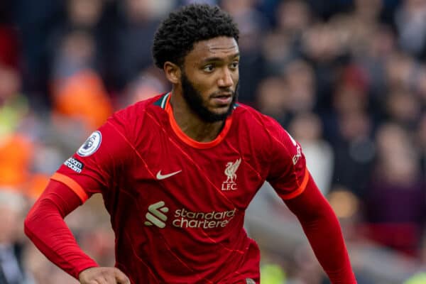 LIVERPOOL, ENGLAND - Saturday, April 2, 2022: Liverpool's Joe Gomez during the FA Premier League match between Liverpool FC and Watford FC at Anfield. (Pic by David Rawcliffe/Propaganda)