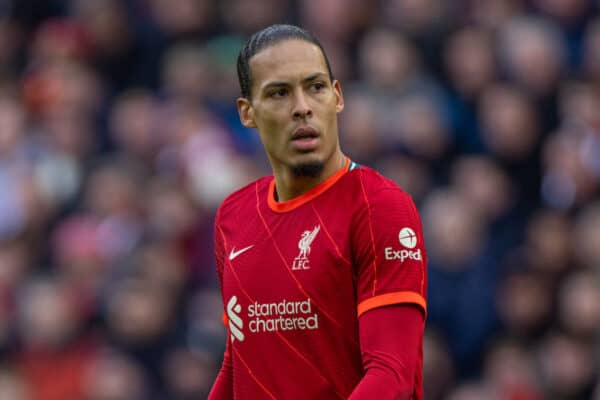 LIVERPOOL, ENGLAND - Saturday, April 2, 2022: Liverpool's Virgil van Dijk during the FA Premier League match between Liverpool FC and Watford FC at Anfield. (Pic by David Rawcliffe/Propaganda)