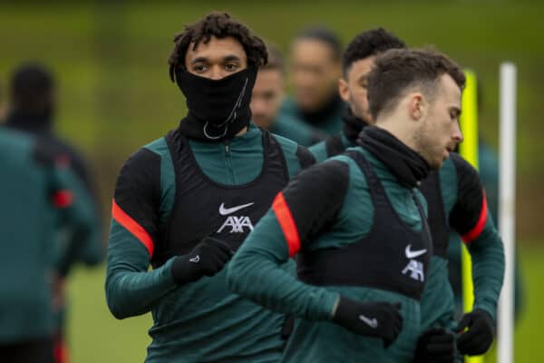 LIVERPOOL, ENGLAND - Monday, April 4, 2022: Liverpool’s Trent Alexander-Arnold during a training session at the AXA Training Centre ahead of the UEFA Champions League Quarter-Final 1st Leg match against SL Benfica. (Pic by David Rawcliffe/Propaganda)