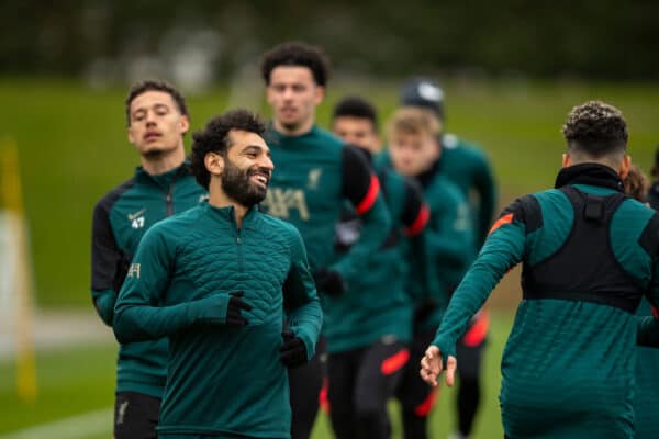 LIVERPOOL, ENGLAND - Monday, April 4, 2022: Liverpool’s Mohamed Salah during a training session at the AXA Training Centre ahead of the UEFA Champions League Quarter-Final 1st Leg match against SL Benfica. (Pic by David Rawcliffe/Propaganda)