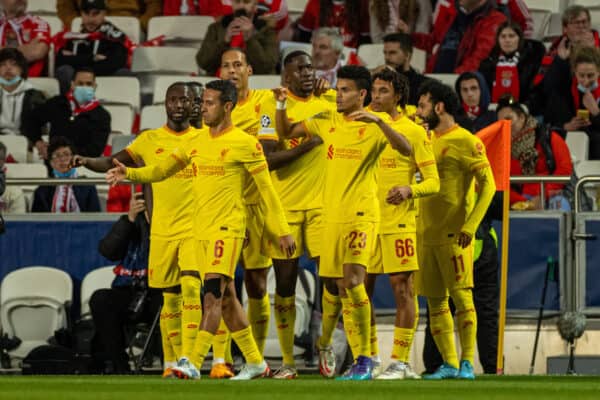 LISBON, PORTUGAL - Tuesday, April 5, 2022: Liverpool's Ibrahima Konaté celebrates after scoring the first goal during the UEFA Champions League Quarter-Final 1st Leg game between SL Benfica and Liverpool FC at the Estádio da Luz. (Pic by David Rawcliffe/Propaganda)