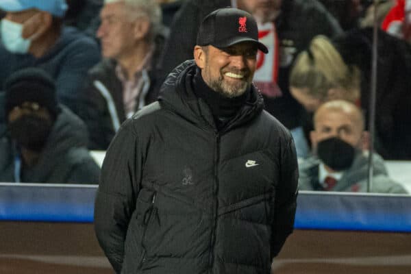 LISBON, PORTUGAL - Tuesday, April 5, 2022: Liverpool's manager Jürgen Klopp smiles during the UEFA Champions League Quarter-Final 1st Leg game between SL Benfica and Liverpool FC at the Estádio da Luz. (Pic by David Rawcliffe/Propaganda)