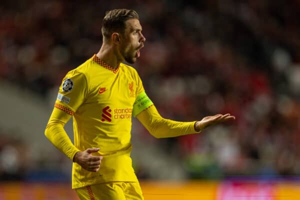 LISBON, PORTUGAL - Tuesday, April 5, 2022: Liverpool's captain Jordan Henderson during the UEFA Champions League Quarter-Final 1st Leg game between SL Benfica and Liverpool FC at the Estádio da Luz. (Pic by David Rawcliffe/Propaganda)