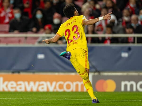 LISBON, PORTUGAL - Tuesday, April 5, 2022: Liverpool's Luis Díaz celebrates after scoring the third goal during the UEFA Champions League Quarter-Final 1st Leg game between SL Benfica and Liverpool FC at the Estádio da Luz. (Pic by David Rawcliffe/Propaganda)