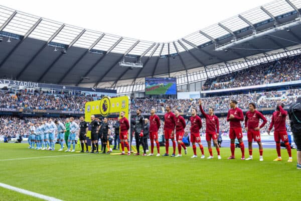 MANCHESTER, ENGLAND - Sunday, April 10, 2022: Liverpool players line-up before the FA Premier League match between Manchester City FC and Liverpool FC at the City of Manchester Stadium. (Pic by David Rawcliffe/Propaganda)