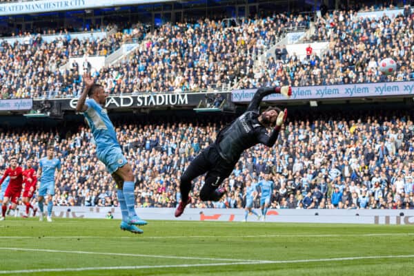 MANCHESTER, ENGLAND - Sunday, April 10, 2022: Manchester City's Gabriel Jesus scores the second goal during the FA Premier League match between Manchester City FC and Liverpool FC at the City of Manchester Stadium. (Pic by David Rawcliffe/Propaganda)