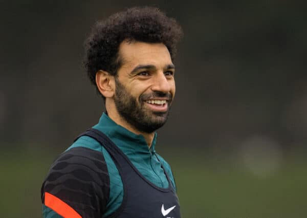 LIVERPOOL, ENGLAND - Tuesday, April 12, 2022: Liverpool's Mohamed Salah during a training session at the AXA Training Centre ahead of the UEFA Champions League Quarter-Final 2nd Leg game between Liverpool FC and SL Benfica. (Pic by David Rawcliffe/Propaganda)