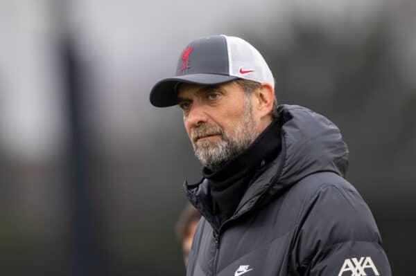 LIVERPOOL, ENGLAND - Tuesday, April 12, 2022: Liverpool's manager Jürgen Klopp during a training session at the AXA Training Centre ahead of the UEFA Champions League Quarter-Final 2nd Leg game between Liverpool FC and SL Benfica. (Pic by David Rawcliffe/Propaganda)