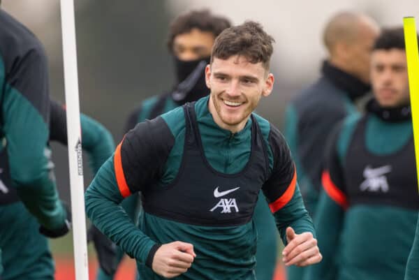 LIVERPOOL, ENGLAND - Tuesday, April 12, 2022: Liverpool's Andy Robertson during a training session at the AXA Training Centre ahead of the UEFA Champions League Quarter-Final 2nd Leg game between Liverpool FC and SL Benfica. (Pic by David Rawcliffe/Propaganda)