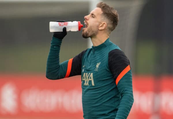 LIVERPOOL, ENGLAND - Tuesday, April 12, 2022: Liverpool's captain Jordan Henderson during a training session at the AXA Training Centre ahead of the UEFA Champions League Quarter-Final 2nd Leg game between Liverpool FC and SL Benfica. (Pic by David Rawcliffe/Propaganda)