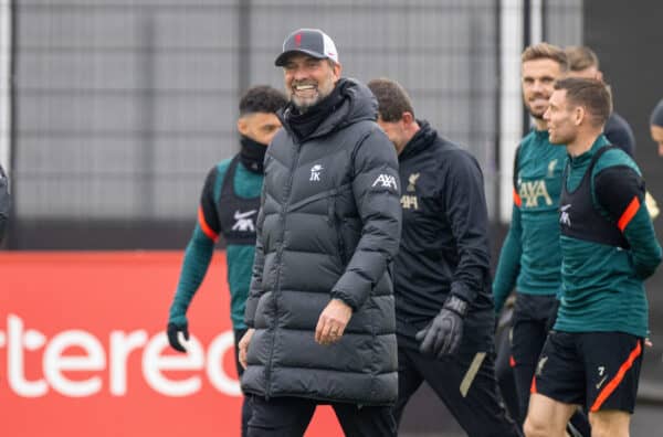 LIVERPOOL, ENGLAND - Tuesday, April 12, 2022: Liverpool's manager Jürgen Klopp during a training session at the AXA Training Centre ahead of the UEFA Champions League Quarter-Final 2nd Leg game between Liverpool FC and SL Benfica. (Pic by David Rawcliffe/Propaganda)