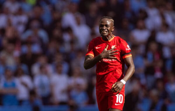 LONDON, ENGLAND - Saturday, April 16, 2022: Liverpool's Sadio Mané celebrates after scoring the second goal during the FA Cup Semi-Final game between Manchester City FC and Liverpool FC at Wembley Stadium. (Pic by David Rawcliffe/Propaganda)