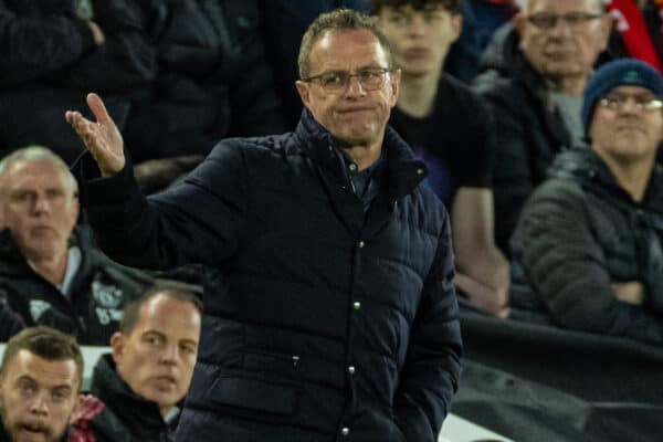 LIVERPOOL, ENGLAND - Tuesday, April 19, 2022: Manchester United's manager Ralf Rangnick during the FA Premier League match between Liverpool FC and Manchester United FC at Anfield. (Pic by David Rawcliffe/Propaganda)