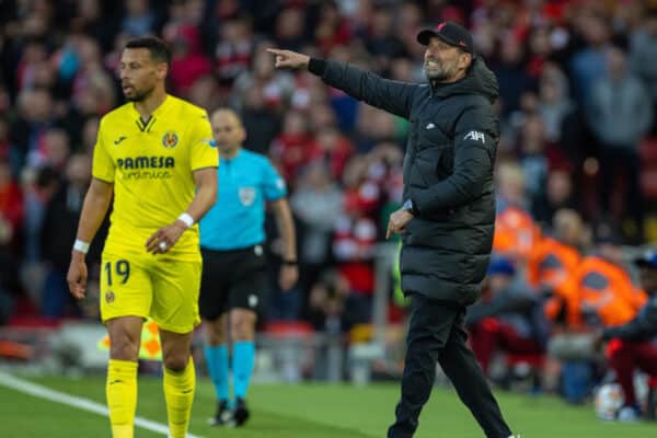 LIVERPOOL, ENGLAND - Wednesday, April 13, 2022: Liverpool's manager Jürgen Klopp during the UEFA Champions League Quarter-Final 2nd Leg game between Liverpool FC and SL Benfica at Anfield. (Pic by David Rawcliffe/Propaganda)