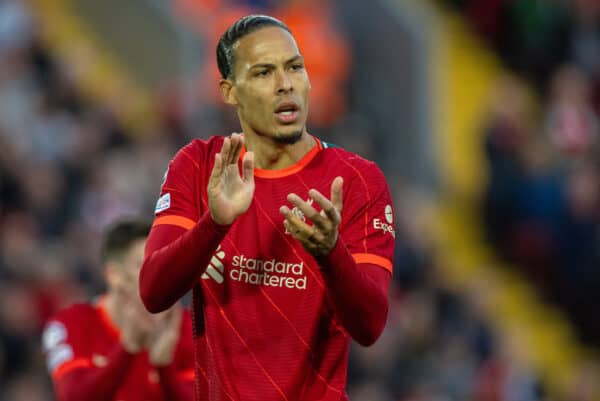 LIVERPOOL, ENGLAND - Wednesday, April 13, 2022: Liverpool's Virgil van Dijk during the UEFA Champions League Quarter-Final 2nd Leg game between Liverpool FC and SL Benfica at Anfield. (Pic by David Rawcliffe/Propaganda)