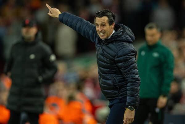 LIVERPOOL, ENGLAND - Wednesday, April 13, 2022: Villarreal's head coach Unai Emery during the UEFA Champions League Quarter-Final 2nd Leg game between Liverpool FC and SL Benfica at Anfield. (Pic by David Rawcliffe/Propaganda)