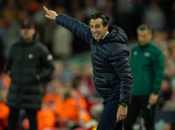 LIVERPOOL, ENGLAND - Wednesday, April 13, 2022: Villarreal's head coach Unai Emery during the UEFA Champions League Quarter-Final 2nd Leg game between Liverpool FC and SL Benfica at Anfield. (Pic by David Rawcliffe/Propaganda)