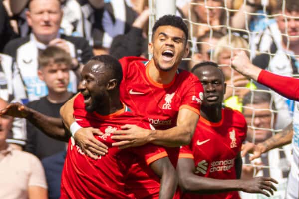 NEWCASTLE-UPON-TYNE, ENGLAND - Saturday, April 30, 2022: Liverpool's Naby Keita celebrates after scoring the first goal during the FA Premier League match between Newcastle United FC and Liverpool FC at St James' Park. (Pic by David Rawcliffe/Propaganda)