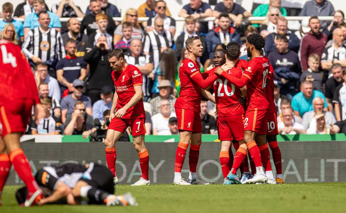 NEWCASTLE-UPON-TYNE, ENGLAND - Saturday, April 30, 2022: Liverpool's Naby Keita celebrates after scoring the first goal during the FA Premier League match between Newcastle United FC and Liverpool FC at St James' Park. (Pic by David Rawcliffe/Propaganda)