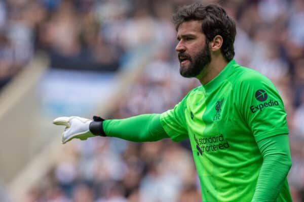 NEWCASTLE-UPON-TYNE, ENGLAND - Saturday, April 30, 2022: Liverpool's goalkeeper Alisson Becker during the FA Premier League match between Newcastle United FC and Liverpool FC at St James' Park. (Pic by David Rawcliffe/Propaganda)