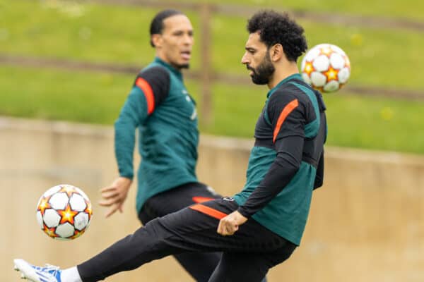 LIVERPOOL, ENGLAND - Monday, May 2, 2022: Liverpool's Mohamed Salah during a training session at the AXA Training Centre ahead of the UEFA Champions League Semi-Final 2nd Leg game between Villarreal CF and Liverpool FC. (Pic by David Rawcliffe/Propaganda)