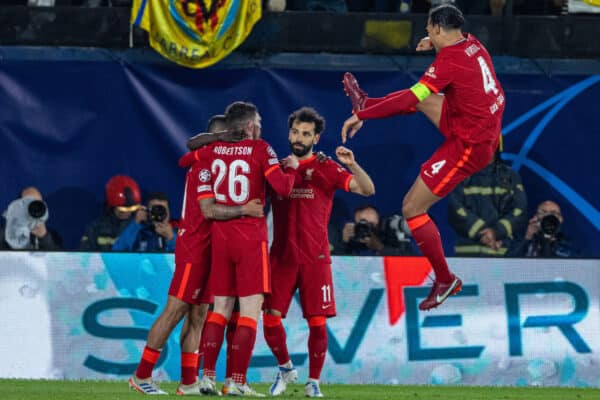 VILLARREAL, SPAIN - Tuesday, May 3, 2022: Liverpool's Sadio Mané celebrates after scoring his side's third goal to make the score 2-3 (2-5 on aggregate) during the UEFA Champions League Semi-Final 2nd Leg game between Villarreal CF and Liverpool FC at the Estadio de la Cerámica. (Pic by David Rawcliffe/Propaganda)