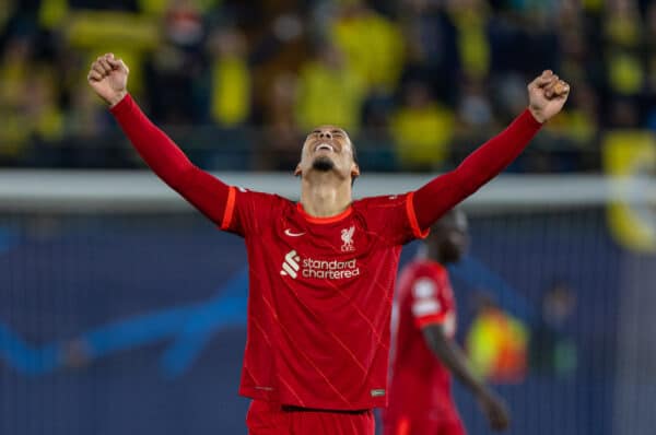 VILLARREAL, SPAIN - Tuesday, May 3, 2022: Liverpool's Virgil van Dijk celebrates at the final whistle as his side reach the Final beating Villarreal during the UEFA Champions League Semi-Final 2nd Leg game between Villarreal CF and Liverpool FC at the Estadio de la Cerámica. Liverpool won 3-2 (5-2 on aggregate).(Pic by David Rawcliffe/Propaganda)