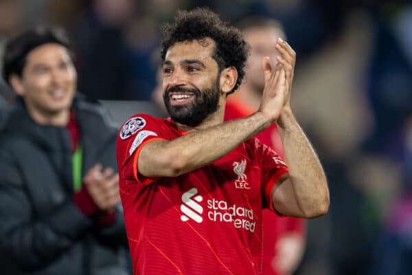 VILLARREAL, SPAIN - Tuesday, May 3, 2022: Liverpool's Mohamed Salah celebrates as his side reach the Final beating Villarreal during the UEFA Champions League Semi-Final 2nd Leg game between Villarreal CF and Liverpool FC at the Estadio de la Cerámica. Liverpool won 3-2 (5-2 on aggregate).(Pic by David Rawcliffe/Propaganda)