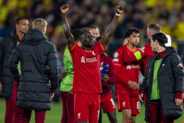 VILLARREAL, SPAIN - Tuesday, May 3, 2022: Liverpool's Sadio Mané celebrates as his side reach the Final beating Villarreal during the UEFA Champions League Semi-Final 2nd Leg game between Villarreal CF and Liverpool FC at the Estadio de la Cerámica. Liverpool won 3-2 (5-2 on aggregate).(Pic by David Rawcliffe/Propaganda)