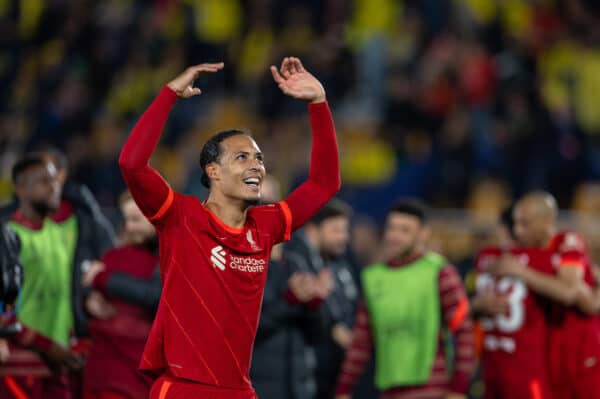 VILLARREAL, SPAIN - Tuesday, May 3, 2022: Liverpool's Virgil van Dijk celebrates as his side reach the Final beating Villarreal during the UEFA Champions League Semi-Final 2nd Leg game between Villarreal CF and Liverpool FC at the Estadio de la Cerámica. Liverpool won 3-2 (5-2 on aggregate).(Pic by David Rawcliffe/Propaganda)