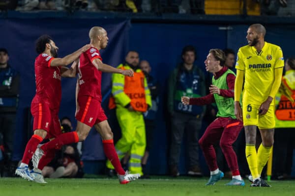 VILLARREAL, SPAIN - Tuesday, May 3, 2022: Liverpool's Fabio Henrique Tavares 'Fabinho' celebrates after scoring his side's first goal to make the score 2-1 (2-3 on aggregate) during the UEFA Champions League Semi-Final 2nd Leg game between Villarreal CF and Liverpool FC at the Estadio de la Cerámica. (Pic by David Rawcliffe/Propaganda)