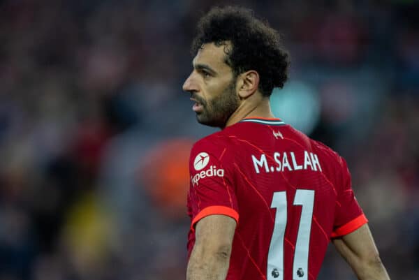 LIVERPOOL, ENGLAND - Saturday, May 7, 2022: Liverpool's Mohamed Salah during the FA Premier League match between Liverpool FC and Tottenham Hotspur FC at Anfield. (Pic by David Rawcliffe/Propaganda)