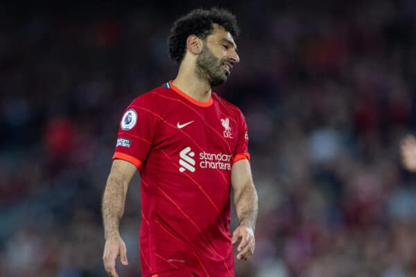 LIVERPOOL, ENGLAND - Saturday, May 7, 2022: Liverpool's Mohamed Salah looks dejected during the FA Premier League match between Liverpool FC and Tottenham Hotspur FC at Anfield. (Pic by David Rawcliffe/Propaganda)