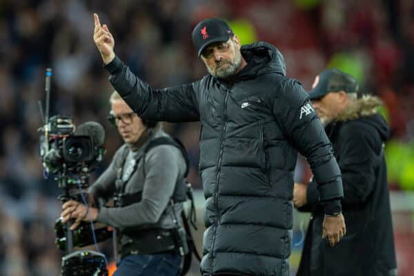 LIVERPOOL, ENGLAND - Saturday, May 7, 2022: Liverpool's manager Jürgen Klopp waves to the supporters after the FA Premier League match between Liverpool FC and Tottenham Hotspur FC at Anfield. The game ended in a 1-1 draw. (Pic by David Rawcliffe/Propaganda)