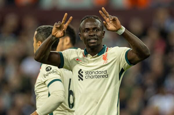 BIRMINGHAM, ENGLAND - Tuesday, May 10, 2022: Liverpool's Sadio Mané celebrates after scoring the second goal during the FA Premier League match between Aston Villa FC and Liverpool FC at Villa Park. (Pic by David Rawcliffe/Propaganda)