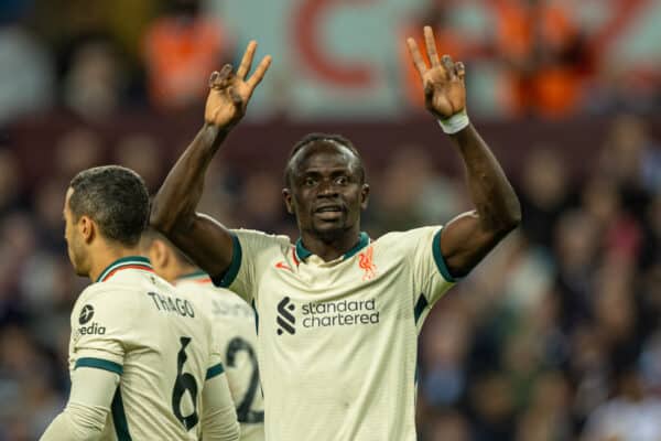 BIRMINGHAM, ENGLAND - Tuesday, May 10, 2022: Liverpool's Sadio Mané celebrates after scoring the second goal during the FA Premier League match between Aston Villa FC and Liverpool FC at Villa Park. (Pic by David Rawcliffe/Propaganda)