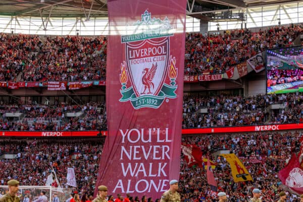 LONDON, ENGLAND - Saturday, May 14, 2022: Liverpool supporters during the FA Cup Final between Chelsea FC and Liverpool FC at Wembley Stadium. (Pic by David Rawcliffe/Propaganda)