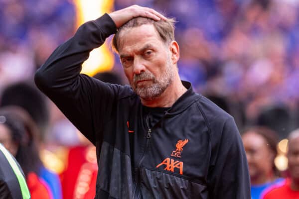 LONDON, ENGLAND - Saturday, May 14, 2022: Liverpool's manager Jürgen Klopp before the FA Cup Final between Chelsea FC and Liverpool FC at Wembley Stadium. (Pic by David Rawcliffe/Propaganda)